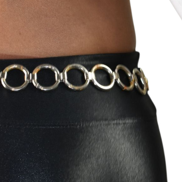 Metal Chain Belt Hoops Loops Circle O Ring Waist Silver Tone One Size Adjustable - Picture 7 of 13